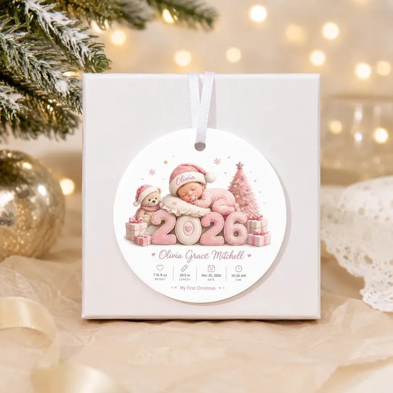 Custom New Baby Ornament Ceramic Personalized Christmas Birth Announcement Gift product image view 6