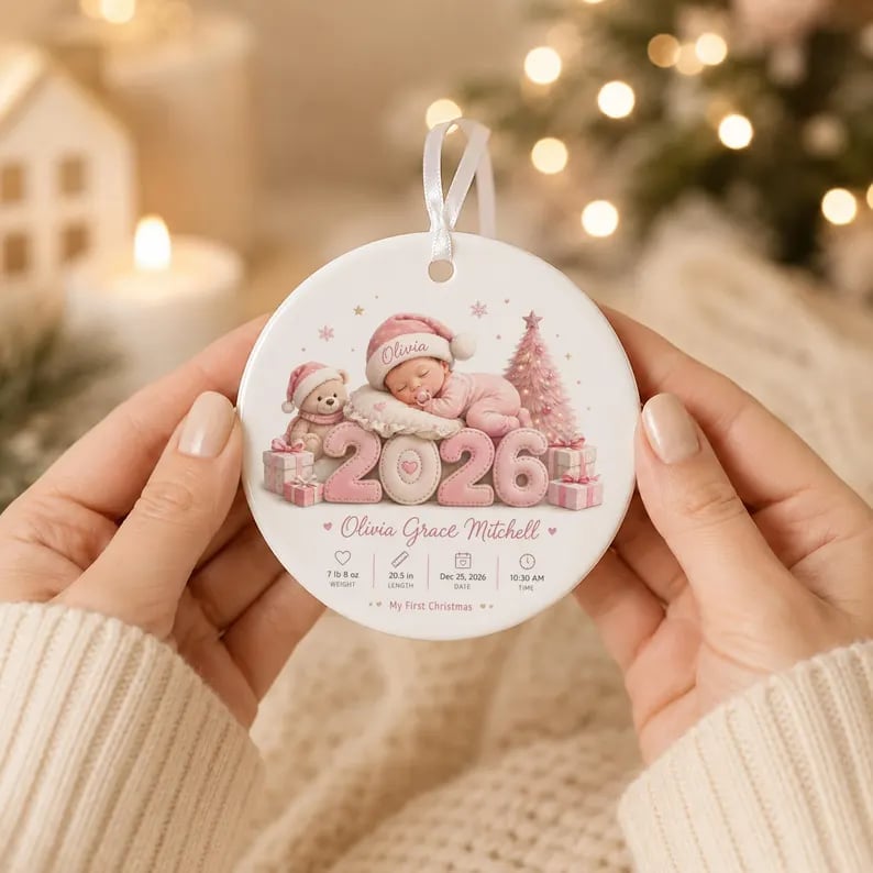 Custom New Baby Ornament Ceramic Personalized Christmas Birth Announcement Gift product image view 8