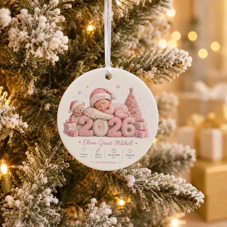Custom New Baby Ornament Ceramic Personalized Christmas Birth Announcement Gift product image view 7